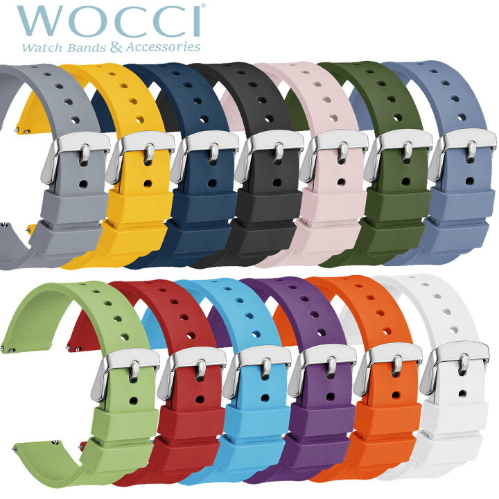 楽天市場】【送料無料】WOCCI 時計 ベルト 14ｍｍ 16mm 18mm 19mm 20mm 21mm 22mm 24mm シリコン  クイックリリース 調整工具付き シルバー尾錠 ゴールド尾錠 13色選択可能 : Wocci Watch Bands