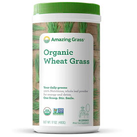 アメリカベストセラー！USDA認定オーガニック・ウィートグラス・パウダー　クロロフィル　60回分　480g/ Amazing Grass Wheat Grass Powder: 100% Whole-Leaf Wheat Grass
