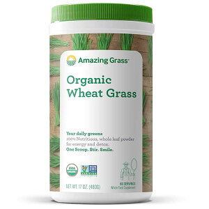 USDA�F�� �A���C�W���O�O���X �I�[�K�j�b�N�E�E�B�[�g�O���X�E�p�E�_�[ �N�����t�B�� 17oz(480g) 60�񕪁@Amazing Grass Wheat Grass Powder: 100% Whole-Leaf Wheat Grass Powder for Energy, Detox & Immunity Support, Chlorophyll