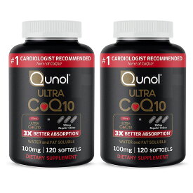 お得な大容量パック！Qunol　(クノール）社　Q10　 超3倍速吸収コエンザイムQ10サプリメント120 カプセル×2本 合計240カプセル　CoQ10 100mg Softgels - Qunol Ultra 3x Better Absorption Coenzyme Q10