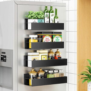 AJŃxXgZ[ILb`I[KiCY@̓}Olbg@Lb`@΂ACe[ Vetacsion 4 Pack Moveable Fridge Magnetic Spice Racks,Metal Black