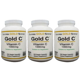 大容量×3個！アメリカでベストセラー。カリフォルニア・ゴールド・ニュートリション　ゴールドC 1000 mg 　1パックあたり・ゴールドC 1000 mg 240カプセル入り　Gold C by California Gold Nutrition - USP Grade Vitamin C Supplement 240ベジカプセル　合計3個パック