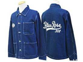 【BLUE ROSE.308/ブルーローズ.308】「Denim Coverall Jacket”Cursive Logo”/デニムカバーオールジャケット"カーシブロゴ"」【あす楽対応】(アメカジ/ホットロッド/ハーレー/バイカー/ホイールズアパレル/WOLF PACK/ウルフパック)