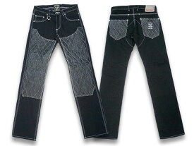 【SKULL FLIGHT/スカルフライト】「SS Pants Type6 Straight Cut”Leather Double Knee Stretch Denim”/SSパンツタイプ6ストレートカット”レザーダブルニーストレッチデニム”」(BK×WH)【あす楽対応】(CALIFORNIA LINE/カリフォルニアライン/WOLF PACK)