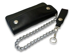 【TISS CUSTOM LEATHERS/ティスカスタムレザーズ】「Trucker Wallet with Nickel Wallet Chain/トラッカーウォレットウィズニッケルウォレットチェーン」(BK×BK×BK)(ハーレー/バイカー/アメカジ/ホットロッド/プレゼント/WOLF PACK/ウルフパック)