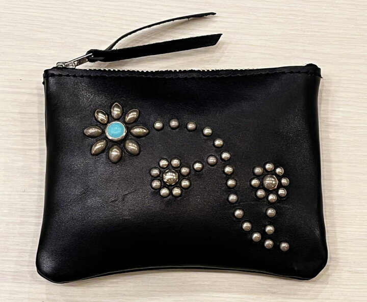 楽天市場】HTC財布 ウォレット ブラック フラワースタッズ ターコイズ  