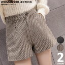 ＼15%OFF!クーポン／ ショートパンツ レディース 秋冬 冬 千鳥格子 パンツ ショーパン かわいい 【メール便送料無料】 大きいサイズ ブラウン ブラック Mサイズ Lサイズ LLサイズ