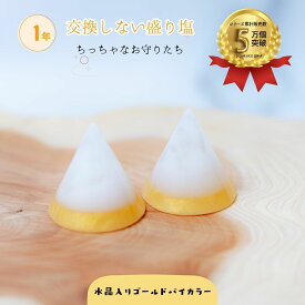 盛り塩 交換不要 ミニ円錐型2個 おしゃれ 水晶 入り ツートンゴールド カラー 風水オルゴナイト 開運インテリア 浄化 魔除け プレゼント 女性 びなっち
