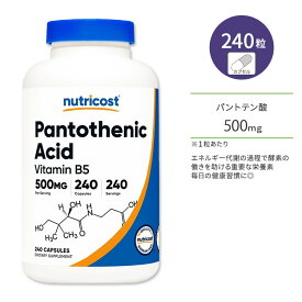 ニュートリコスト パントテン酸 ビタミンB5 500mg カプセル 240粒 Nutricost Pantothenic Acid Vitamin B5 コエンザイムA ビタミンB群 水溶性ビタミン