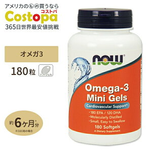 NOW Foods �I���K3 �~�j�W�F�� DHA&EPA 180�� �\�t�g�W�F�� �i�E�t�[�Y Omega-3 Mini Gels 180 EPA / 120 DHA - 180Softgels