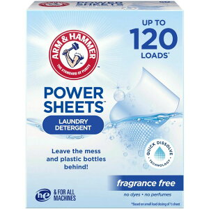 yAJEH}[gizA[n}[ p[V[g   60 ő120 Arm & Hammer Power Sheets Laundry Detergent, Fragrance Free, 60 Count, Up to 120 Small Loads y񂹏iz