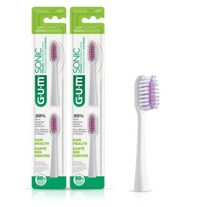 �K�� �\�j�b�N �d�����u���V�p �ւ��u���V �z���C�g 2�{���� GUM Sonic Powered Toothbrush, Refills, White 2 Count (Pack of 2) �y�����񂹏��i�z