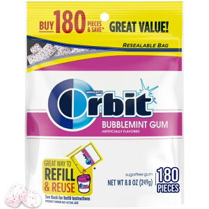yAJEH}[gizI[rbg VK[t[K ouK 180 Orbit Bubblemint Sugar Free Chewing Gum, Value Pack - 180 Ct Bag y񂹏iz