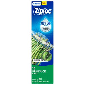 yAJEH}[gizWbvbN KTCY ؕۑpobO ʋCExRg[@\t 15 Ziploc Brand Gallon Produce Storage Bags, Breathable Bag, Moisture Control, 15 Count y