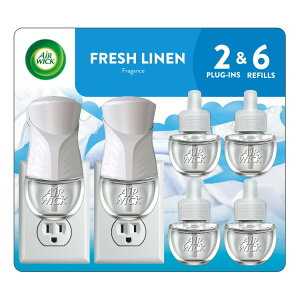 yAJEH}[gizGAEBbN vOCIC X^[^[Lbg tbVl 8s[X Air Wick Plug-In Scented Oil Air Freshener Warmer Starter Kit, Fresh Linen, 8 Piece y񂹏iz