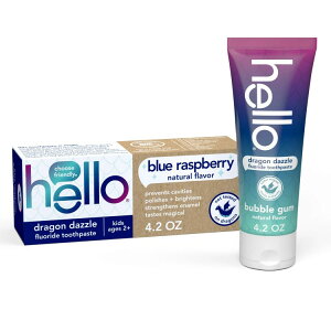 yAJEH}[gizn[ hS_Y LbY݂ tbfz u[Yx[ 119g hello Dragon Dazzle Kids Toothpaste with Fluoride, Blue Raspberry Toothpaste, 4.2 Oz Tube y񂹏