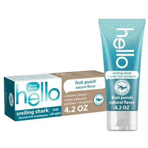 yAJEH}[gizn[ X}COV[N LbY݂ tbfsgp i`t[cp` 119g hello Smiling Shark Fluoride Free Kids Toothpaste, Natural Fruit Punch, 4.2 Oz Tube y