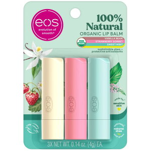【アメリカウォルマート品】イオス 100%ナチュラル オーガニックリップバームスティック 3個パック eos 100% Natural Organic 3 pack lip balm sticks 【お取り寄せ商品】