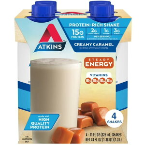 �A�g�L���X �O���e���t���[ �v���e�C�� �G�i�W�[�V�F�C�N �N���[�~�[�L�������� 4�{ Atkins Gluten Free Protein-Rich EnergyShake, Creamy Caramel, Keto Friendly, 4 Count �y�����񂹏��i�z