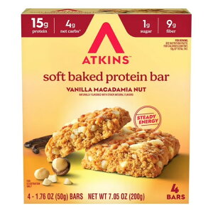 �A�g�L���X �\�t�g�x�C�N�h �n�C�v���e�C���o�[ �o�j���}�J�_�~�A�i�b�c���� 4�{�� Atkins Soft Baked High Protein Bar, Vanilla Macadamia Nut Flavored Protein Bars, 4 Count �y�����񂹏��i�z