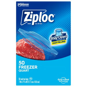 �W�b�v���b�N �t���[�U�[�ۑ��o�b�O �O���b�v���V�[�� ��0.95L 50�� Ziploc Brand Freezer Food Storage Bags, with Grip 'n Seal Technology, Quart, 50 Count �y�����񂹏��i�z
