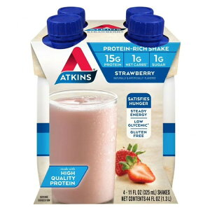 �A�g�L���X �v���e�C�� �V�F�C�N �X�g���x���[ 325ml 4�{ Atkins Protein Shake, Strawberry, Keto Friendly, Gluten Free, 4 Ct �y�����񂹏��i�z
