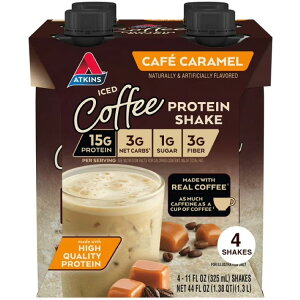�A�g�L���X �v���e�C�� �V�F�C�N �J�t�F�L�������� 325ml 4�{ Atkins Protein Shake, Cafe Caramel, Keto Friendly, Gluten Free, 4 Ct �y�����񂹏��i�z