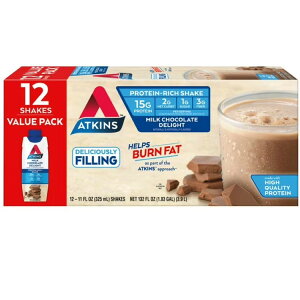�A�g�L���X �v���e�C�� �V�F�C�N �~���N�`���R���[�g �f�B���C�g 325ml 12�{ Atkins Protein Shake, Milk Chocolate Delight, 15g Protein, Keto Friendly, 11.0 oz., 12 Count �y�����񂹏��i�z