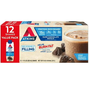 �A�g�L���X �v���e�C�� �V�F�C�N �_�[�N�`���R���[�g�����C���� 325ml 12�{ Atkins Protein Shake, Dark Chocolate Royale, Keto Friendly, Gluten Free, 12 Ct �y�����񂹏��i�z