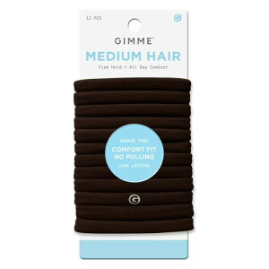 �M�~�[ �r���[�e�B�[ �V�[�����X�w�A�S�� �~�f�B�A���w�A�p �_�[�N�u���E�� 12�{ Gimme Beauty Seamless Hair Ties for Medium Hair, Ponytail Holder, Dark Brown, 12 Count �y�����񂹏��i�z