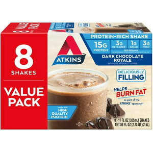 �A�g�L���X �v���e�C�� �V�F�C�N �_�[�N�`���R���[�g�����C���� 325ml 8�{ Atkins Protein Shake, Dark Chocolate Royale, Keto Friendly, 8 Ct �y�����񂹏��i�z