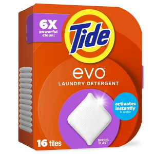 �^�C�h�G�{ �����܃^�C�� 100���Z�k 6�{���� �X�v�����O�u���X�g�̍��� 16�� Tide Evo Laundry Detergent Tiles, 100% Concentrated, 6X Cleaning Power, Spring Blast, 16 Ct �y�����񂹏��i�z