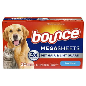 �o�E���X �y�b�g�w�A�������g�K�[�h ���K �����@�p�V�[�g �t���b�V���̍��� 30���� Bounce Pet Hair and Lint Guard Mega Dryer Sheets, Fresh Scent, 30 Count �y�����񂹏��i�z