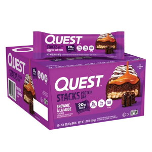 �N�G�X�g �X�^�b�N�X �v���e�C���o�[ �u���E�j�[�A�����[�h�� 20g����ς��� 12�{���� Quest Stacks Protein Bars, Brownie a la Mode Flavor, 20g of Protein, 12 Count �y�����񂹏��i�z