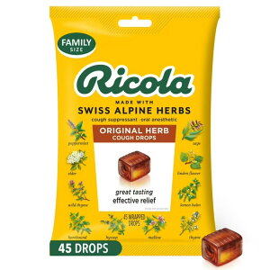 ���R�� �I���W�i���n�[�u �X�[�W���O �h���b�v 45���� Ricola Original Herb Soothing Cough Drops 45 Count �y�����񂹏��i�z