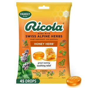 ���R�� �X�[�W���O�R�t�h���b�v�X �n�j�[�n�[�u 45���� Ricola Soothing Cough Drops Honey Herb, 45 Count �y�����񂹏��i�z