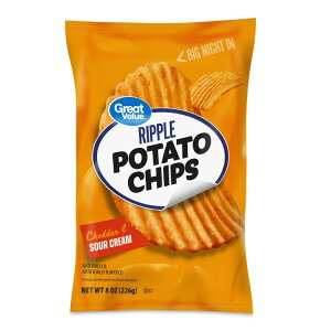 yAJEH}[gizO[go[ bv`F_[T[N[|eg`bvX 227g Great Value Rippled Cheddar & Sour Cream Flavored Potato Chips, 8 oz Bag y񂹏iz