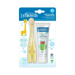 yAJEH}[gizhN^[uE xr[pg[jOuV݂Zbg ^Xgx[ Dr. Brown's Infant-to-Toddler Training Toothbrush and Toothpaste, Giraffe/Strawberry 