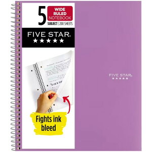 yAJEH}[gizt@CuX^[ XpCm[g{X^fBAvΉ 5Ȗڗp Ch[h 20.3×26.7cm AWXg Five Star Spiral Notebook + Study App, 5 Subject, Wide Ruled, Amethyst y