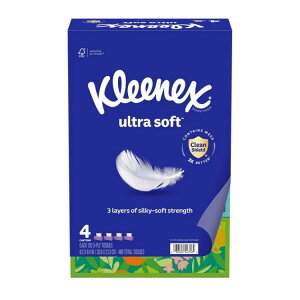 �N���l�b�N�X �E���g���\�t�g�t�F�C�V�����e�B�b�V�� 4�� 1��120������ Kleenex Ultra Soft Facial Tissues, 4 Flat Boxes, 120 Tissues per Box, 3-Ply �y�����񂹏��i�z