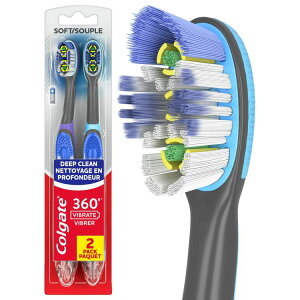 �R���Q�[�g 360 �o�C�u���[�V���� �f�B�[�v�N���[�� �d�r�� ��l�p���u���V �\�t�g 2�{�p�b�N �P4�d�r1�{�t�� Colgate 360 Vibrate Deep Clean Battery Powered Adult Toothbrush, Soft, 2 Pack �y�����񂹏��i�z
