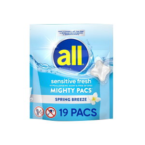 yAJEH}[gizI[ ZVeButbV }CeBpbNX ܃pbN XvOu[Y̍ 19 all Sensitive Fresh Mighty Pacs Laundry Detergent Pacs, Spring Breeze Scent, 