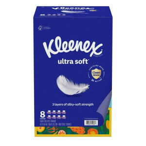 �N���l�b�N�X �E���g���\�t�g�t�F�C�V�����e�B�b�V�� 8�� 1��120������ Kleenex Ultra Soft Facial Tissues, 8 Flat Boxes, 120 Tissues per Box, 3-Ply �y�����񂹏��i�z