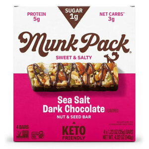 �����N�p�b�N �i�b�c���V�[�h�o�[ �V�[�\���g�_�[�N�`���R���[�g 35g 4�{�� MUNK PACK 1g Sugar Nut & Seed Bars, Sea Salt Dark Chocolate - Low Carb Keto Bars �y�����񂹏��i�z