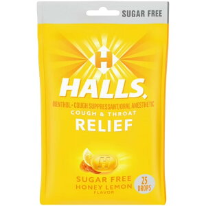 �z�[���Y �����[�t �n�j�[������ �V���K�[�t���[ �h���b�v 25���� HALLS Relief Honey Lemon Sugar Free Cough Drops, 25 Drops �y�����񂹏��i�z