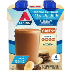 �A�g�L���X �`���R���[�g�o�i�i �v���e�C�� �G�i�W�[�V�F�C�N 325ml4�{ Atkins Chocolate Banana Protein Shake, High Protein, 4 Count �y�����񂹏��i�z