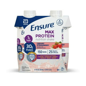 �G���V���A �}�b�N�X �v���e�C�� �V�F�C�N �N���[�~�[�X�g���x���[ 330ml 4�{ Ensure Max Protein Shake, 30g Protein, Creamy Strawberry, 11 fl oz, 4 Pack �y�����񂹏��i�z
