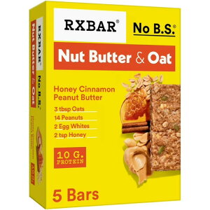 �A�[���G�b�N�X�o�[ �i�b�c�o�^�[���I�[�c �n�j�[�V�i�����s�[�i�b�c�o�^�[ 5�{�� RXBAR Nut Butter and Oat Protein Bars Gluten-Free, Honey Cinnamon Peanut Butter, 5 Count �y�����񂹏��i�z