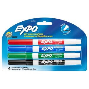 �G�L�X�| ��L�h���C�C���[�X�}�[�J�[ �׎��^�C�v �A�\�[�g�J���[ 4�{�Z�b�g Expo Low Odor Dry Erase Marker, Fine Tip, Assorted Colors, 4 Count �y�����񂹏��i�z