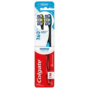 �R���Q�[�g 360 �A�h�o���X�h�t���X�`�b�v ��l�p�蓮���u���V �~�f�B�A�� 2�{�p�b�N Colgate 360 Advanced Floss-Tip Bristles Adult Manual Toothbrush, Medium, 2 Pack �y�����񂹏��i�z�y���킹�Ĕ��������z